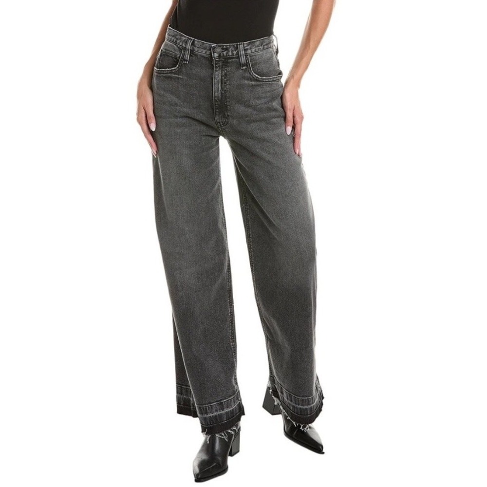 Hudson James High-Rise Wide Leg Jeans Women's Size 34 Black Smoke Released Hem